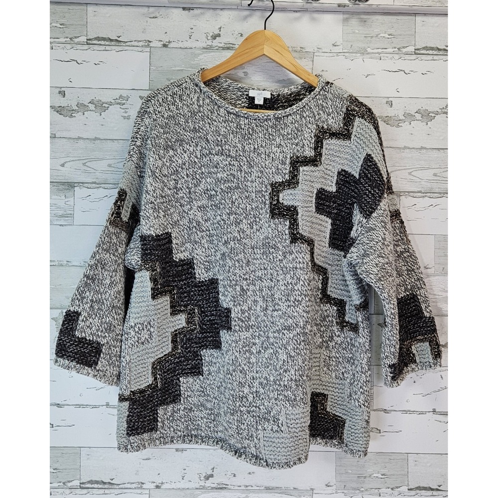 J Jill Womens Chunky Sweater Medium Southwestern Knit Relaxed Aztec Cotton Blend